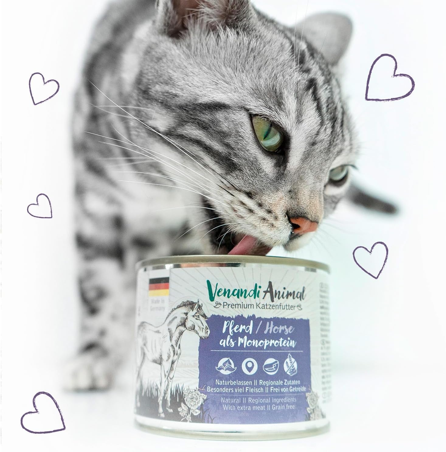 Venandi Animal - prémiové mokré krmivo pro kočky - kůň jako monoprotein, balení 12 ks (12 x 125 g), bez obilovin, monoprotein