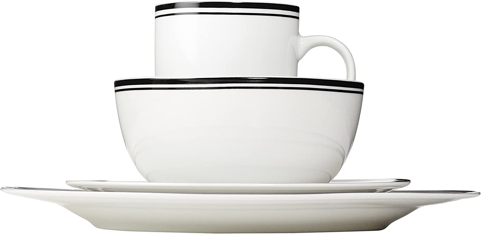 Amazon Basics Coffee Black Rim 16dílná sada nádobí pro 4