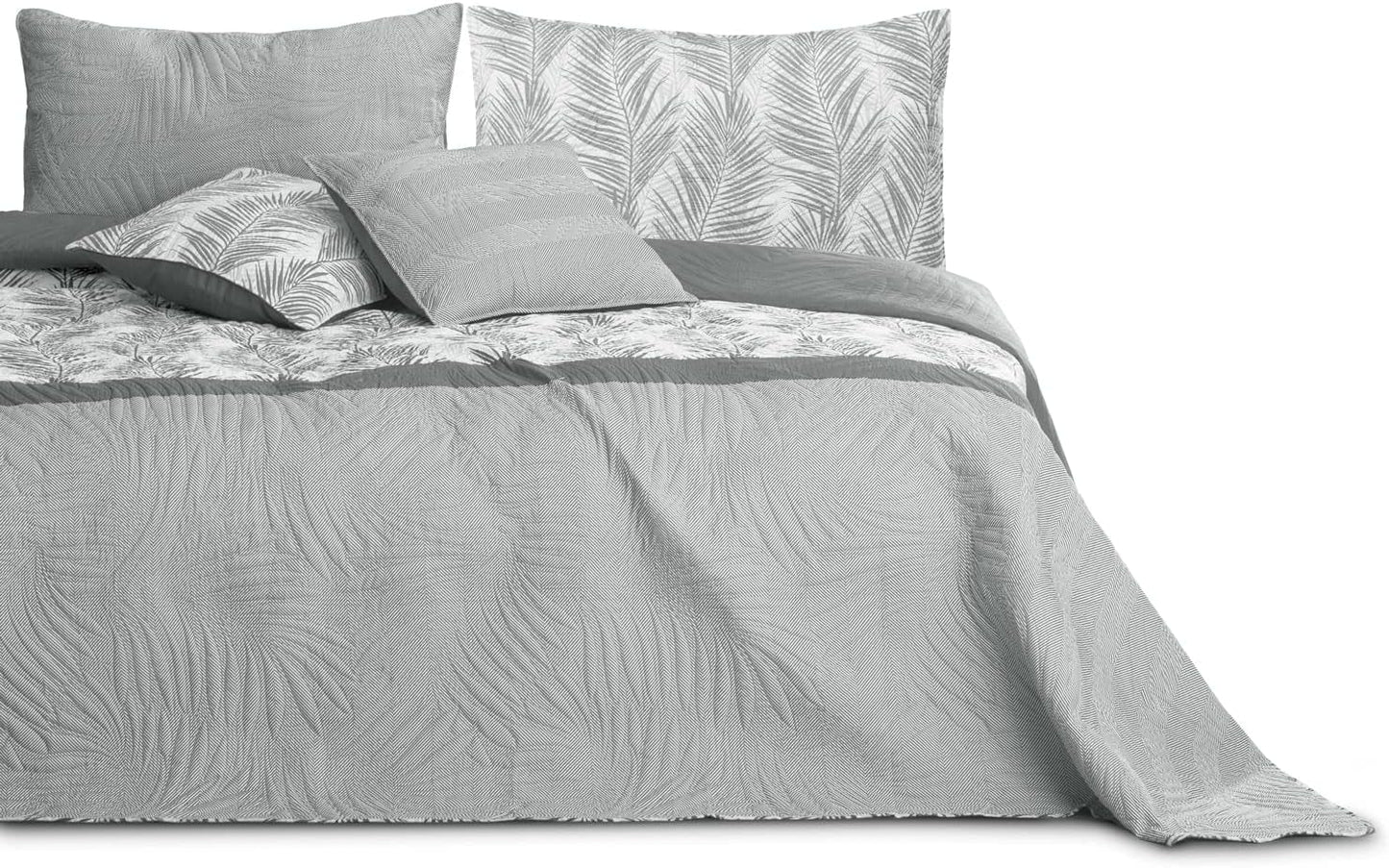 Ameliahome Přehoz přes postel 170X210 Cm Oboustranný přehoz na postel se snadnou údržbou Vzor rostlin Zelená Bílá Tropická Bonaire Postele a přikrývky Besuche den AmeliaHome-Store Tropical Bonaire Šedá Bílá 260 X 280