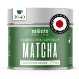 Monte Nativo Ceremonial Matcha Powder (40 g) - ideální pro matcha čaj, latté a smoothies - zelený čaj z Japonska - ceremoniální kvalita, v kovové krabičce - 100% čistý, bez lepku, jemně mletý