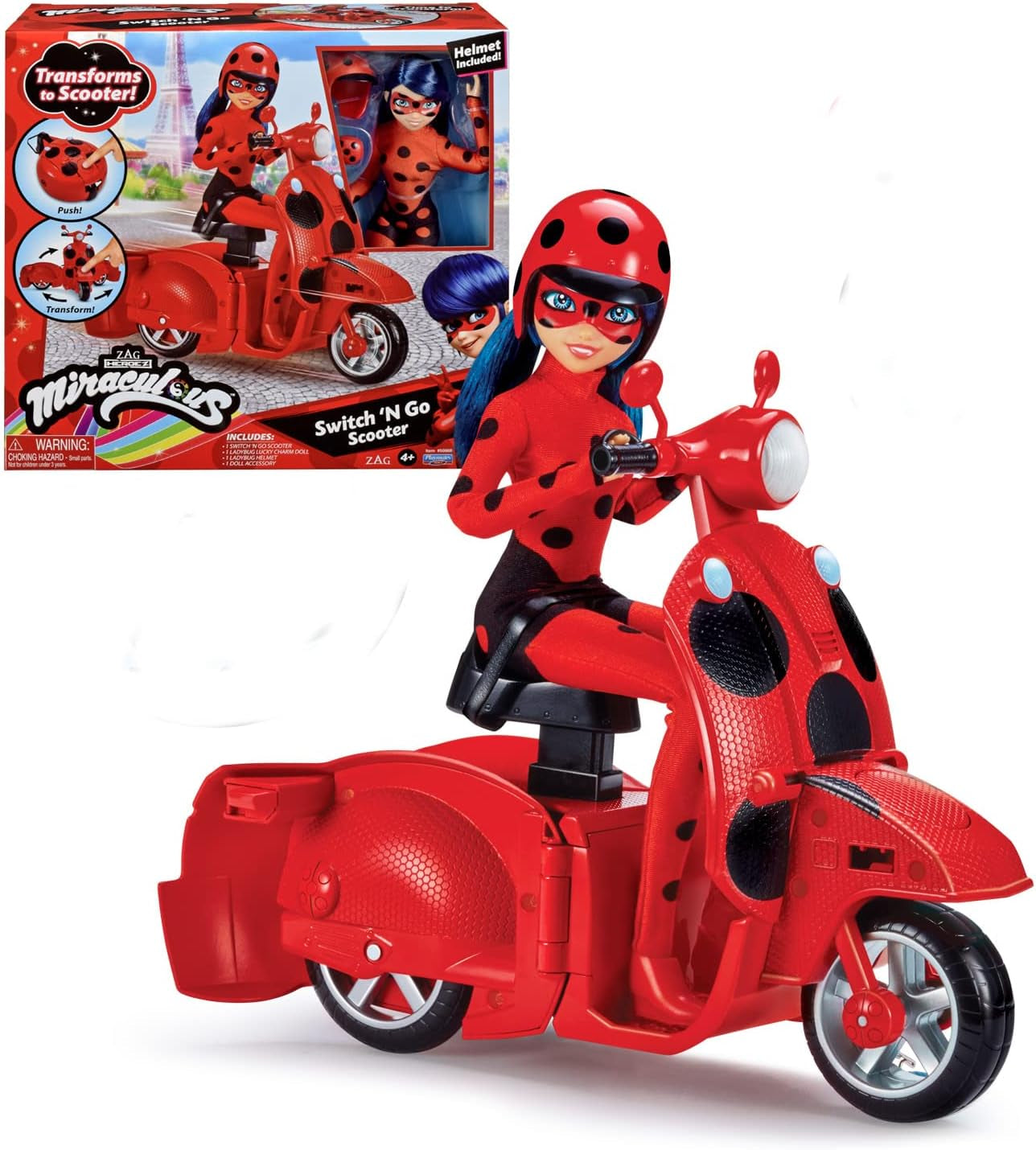 Bandai - Miraculous Ladybug - Miraculous Switch'n Go Scooter + 26 cm Ladybug Lucky Charm Articulated Doll - P50668