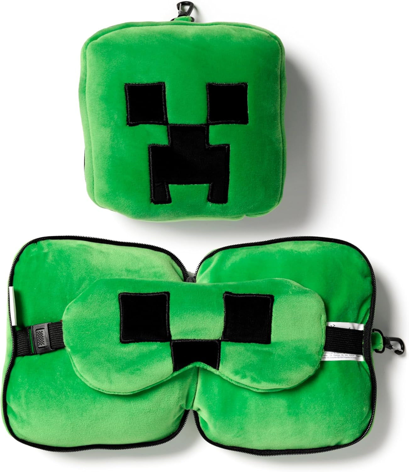 Puckator Relaxeazzz Minecraft Creeper Plyšový cestovní polštářek a maska na oči Opěrka hlavy Polštář na spaní Polštář na krk Cestovní polštář Maska na spaní Děti a dospělí na cesty Příslušenství k autu Vláček Cestovní polštářky do letadla Naty Shop Výchozí název