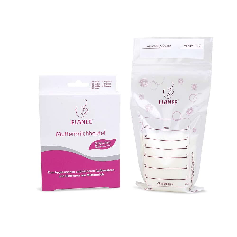 ELANEE sáčky na mateřské mléko, s neutrální příchutí a předem sterilizované Příslušenství Jídlo a kojení Bebe Naty Shop 20 kusů (1 balení) Bez stojanu