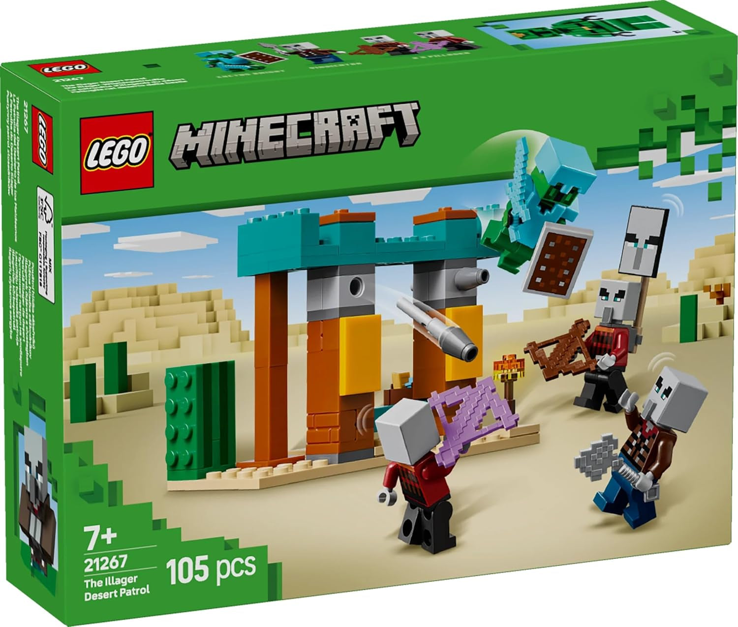 Sada videoher LEGO Minecraft The Illager Desert Patrol pro děti, minihračka Outpost a tři minifigurky včetně plundráře, sluhy a kaktusového rytíře 21267 stavebnic Besuche den LEGO-Store