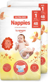 Ultra suché plenky Amazon, velikost 1 (2–5 kg) – měsíční krabička, bílá, počet 96 (2 balení po 48) (dříve značka Mama Bear, identický produkt)