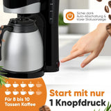 Kávovar Clatronic® s termoskou | na 8-10 šálků kávy | bez teplotních ztrát | kávovar s filtrem | 1 litr | Espresso | Filtrační kávovar s termoskou | KA 3327 černá