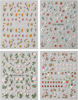 JMEOWIO 3D Nálepka na nehty Blumen Frucht Nálepka na nehty Selbstklebend Nagelaufkleber 5D Stereoskopická dekorace Nageldesign Zubehör 4 Blatt