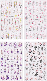 JMEOWIO 3D Nálepka na nehty Blumen Nálepka na nehty Selbstklebend Nagelaufkleber 5D Stereoskopické jarní letní dekorace Nageldesign Zubehör 4 Blatt