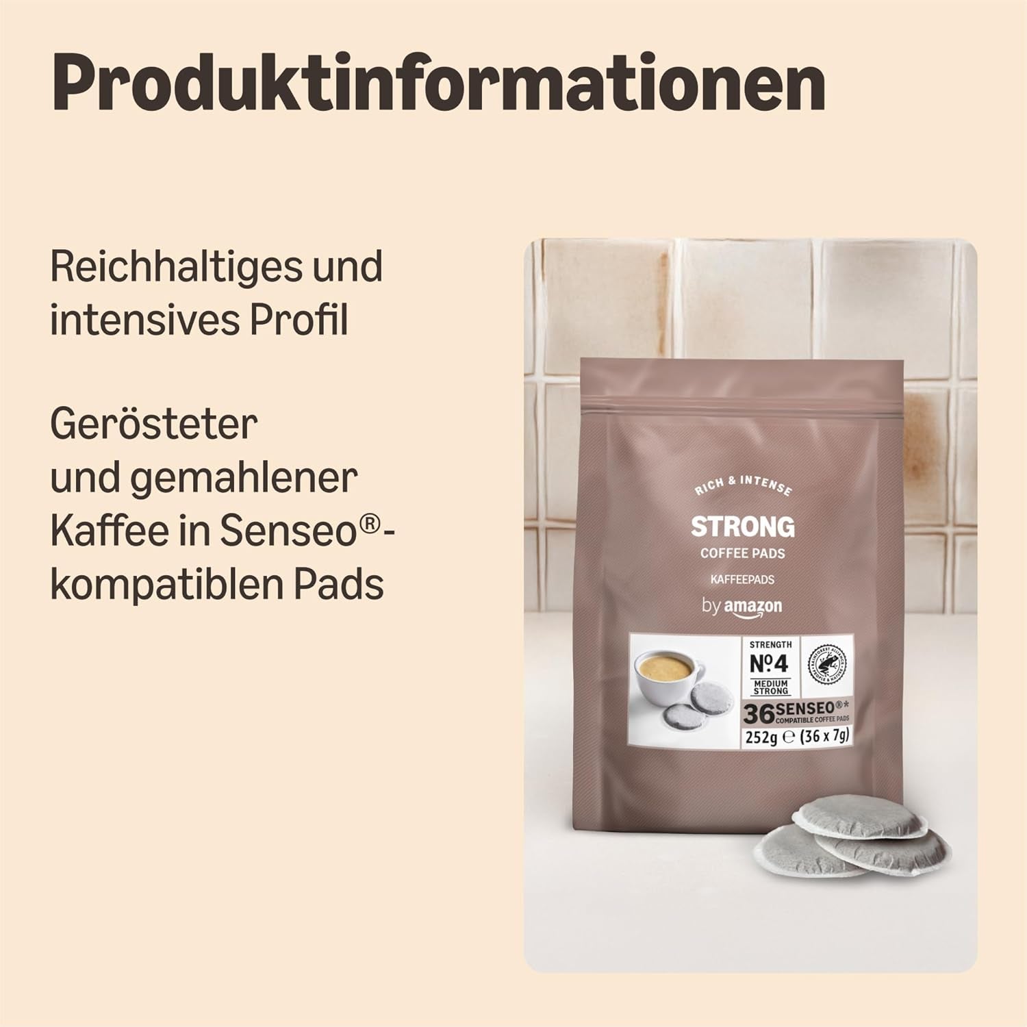 od Amazon Starke Pads, geeignet für Senseo-Maschinen, 36 Stück (1 Packung mit 36 ​​​​Stück) – Rainforest Alliance-zertifiziert