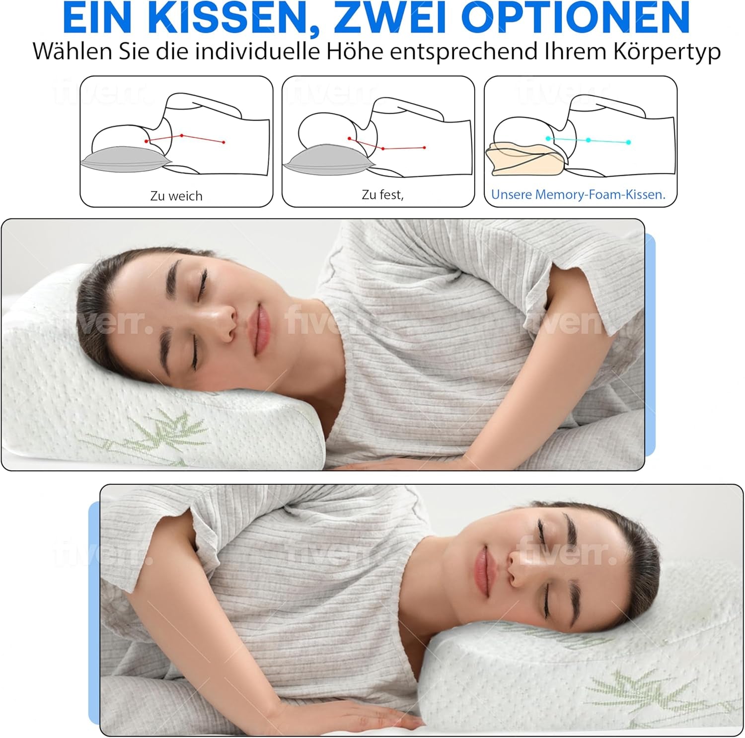 Ortopedický polštář z paměťové pěny na krk – ergonomický polštář, polštář proti chrápání pro boční, žaludeční a zadní spánek, polštář, 60 cm x 40 cm x 12 cm krční ortopedické polštáře Naty Shop