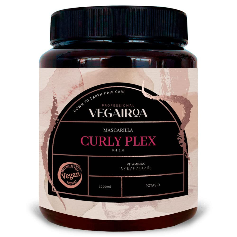 VEGAIROA - Curly Plex Mask - Maska pro definované kadeře bez krepatění - Hluboce hydratační péče - Pro kudrnaté nebo vlnité vlasy - Profesionální veganský kadeřnický produkt - 1000 ml Naty Shop Hair Mask Výchozí název