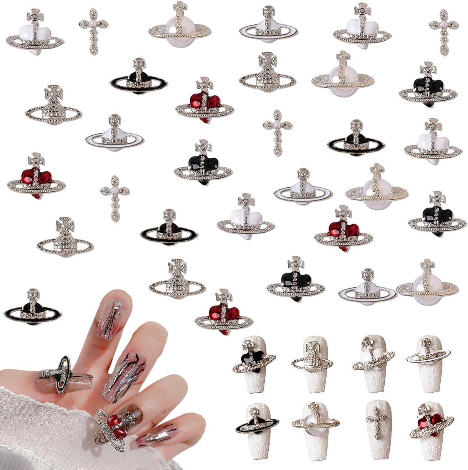 Planet Nail Art Charms, 32 Stück Saturn Shape Nagel Edelsteine ​​​​Für Acrylnägel, Glänzender Nagel Strasssteines Mädchen Nail Art DIY Handwerk Dekoration Zubehör