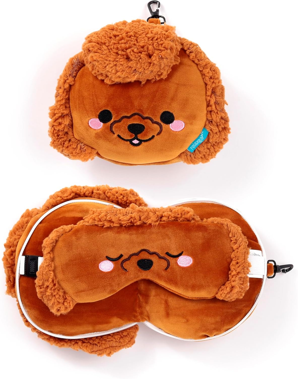 Cestovní polštář Puckator s maskou na oči Relaxeazzz - Pudl Gigi - Cestovní polštářky Roztomilá zvířátka Naty Shop Brown 1 kus (1 balení)