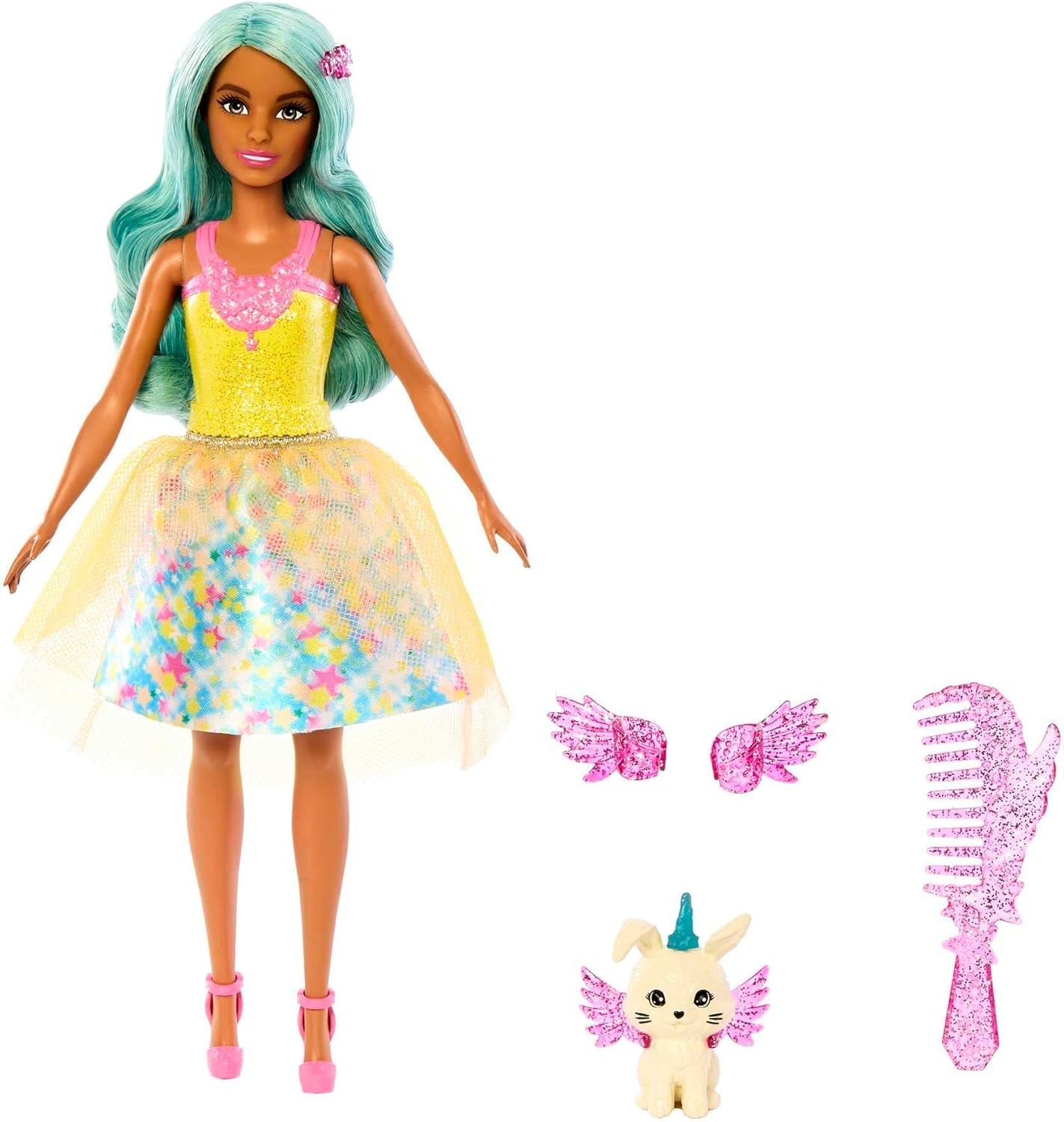 Barbie Hidden Magic - Panenka Teresa s pohádkovým oblečkem, vlnitými vlasy a hřebenem pro zábavné kadeřnictví, pro děti od 3 let, HLC36