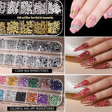 Nail Charms,6 Boxen Gold Silver Nagel Charms 3D Gold Bogen Stern Art Dekoration+6200 Strassstein ​​Bunt Steine ​​​​AB Perlen Diamanten, 3D Legierung Bow Nail Gems Nagel Deko Für Frauen Nagel (6-A)