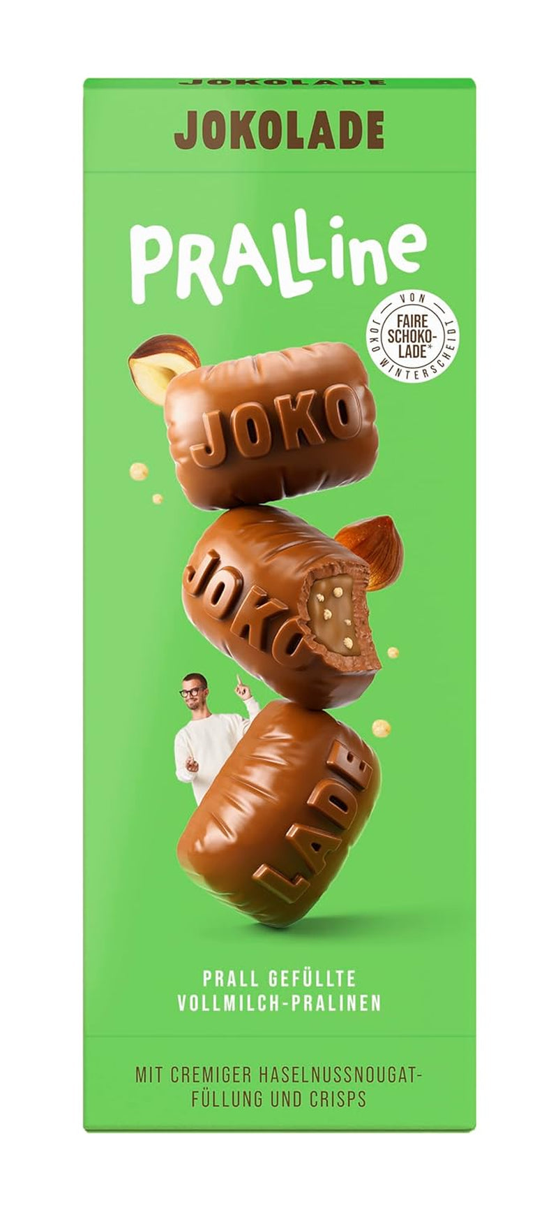 JOKOLADE PRALLINE Value Pack 12 x 80g | Bohatá náplň s lískooříškovým nugátovým krémem a hranolky | Poctivá čokoláda od Joko Winterscheidt