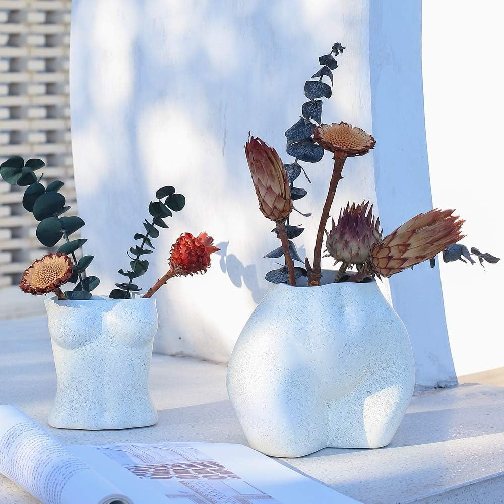 Váza s umělým tělem, květináč s ženským tělem s drenážními otvory, moderní pryskyřičný květináč, moderní design Boho, umělá rostlina v květináči pro interiérové ​​dekorace