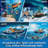 Arktická výzkumná loď LEGO City, velký plovoucí člun s helikoptérou, nafukovací člun, ponorka Rov, vrak vikinga, 7 minifigurek a figurka orky, dárek pro děti starší 7 let 60368 Stavebnice Besuche den LEGO-Store