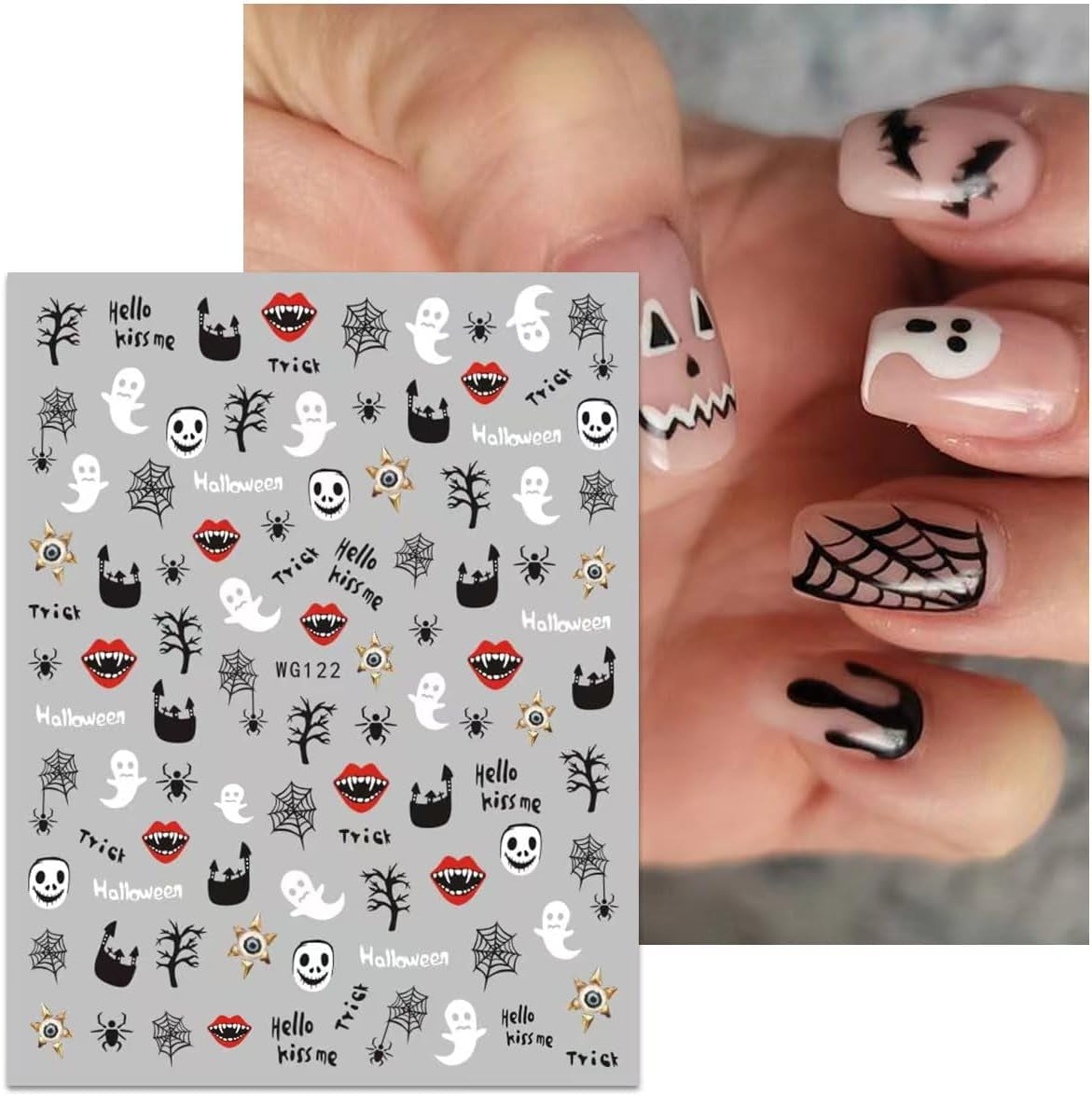 8 Blatt Nagelsticker Halloween Nagelaufkleber Selbstklebend Niedliches Kürbis-Schädel-Spinnennetz Niedlichen Kinder Geist Nail Art Samolepka Dekoration Nageldesign Zubehör