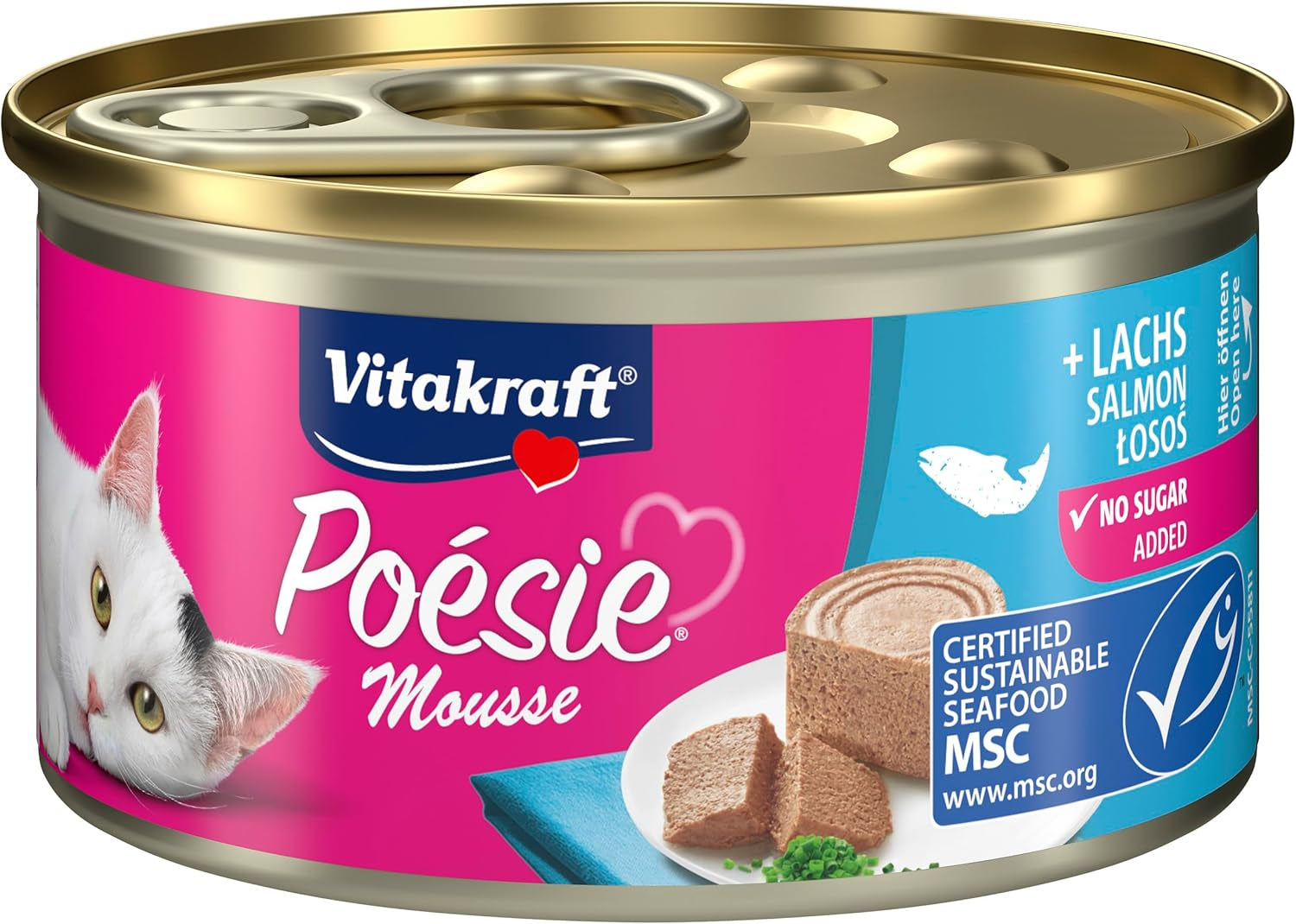 Vitakraft Poésie Mousse, mokré krmivo pro kočky, provzdušněná pěna, s lososem, bez přidaného cukru a obilovin (12 x 85 g)