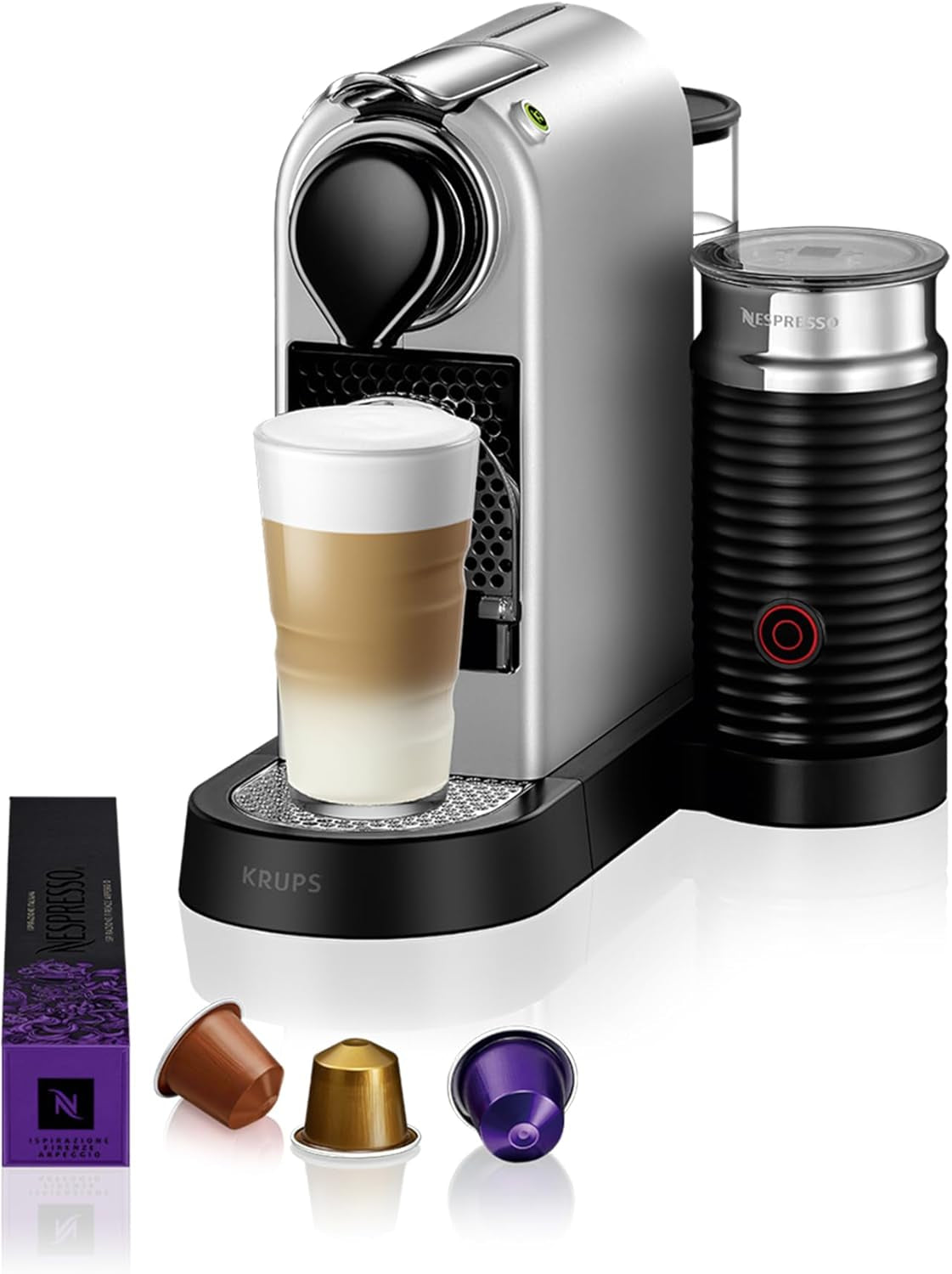 Espresso kávovar s kapslemi Nespresso XN761B Citiz&Milk | Automatický pohotovostní režim | 1260 wattů | Objem nádržky na vodu: 1 l | Tlak čerpadla: 19 bar | Stříbro