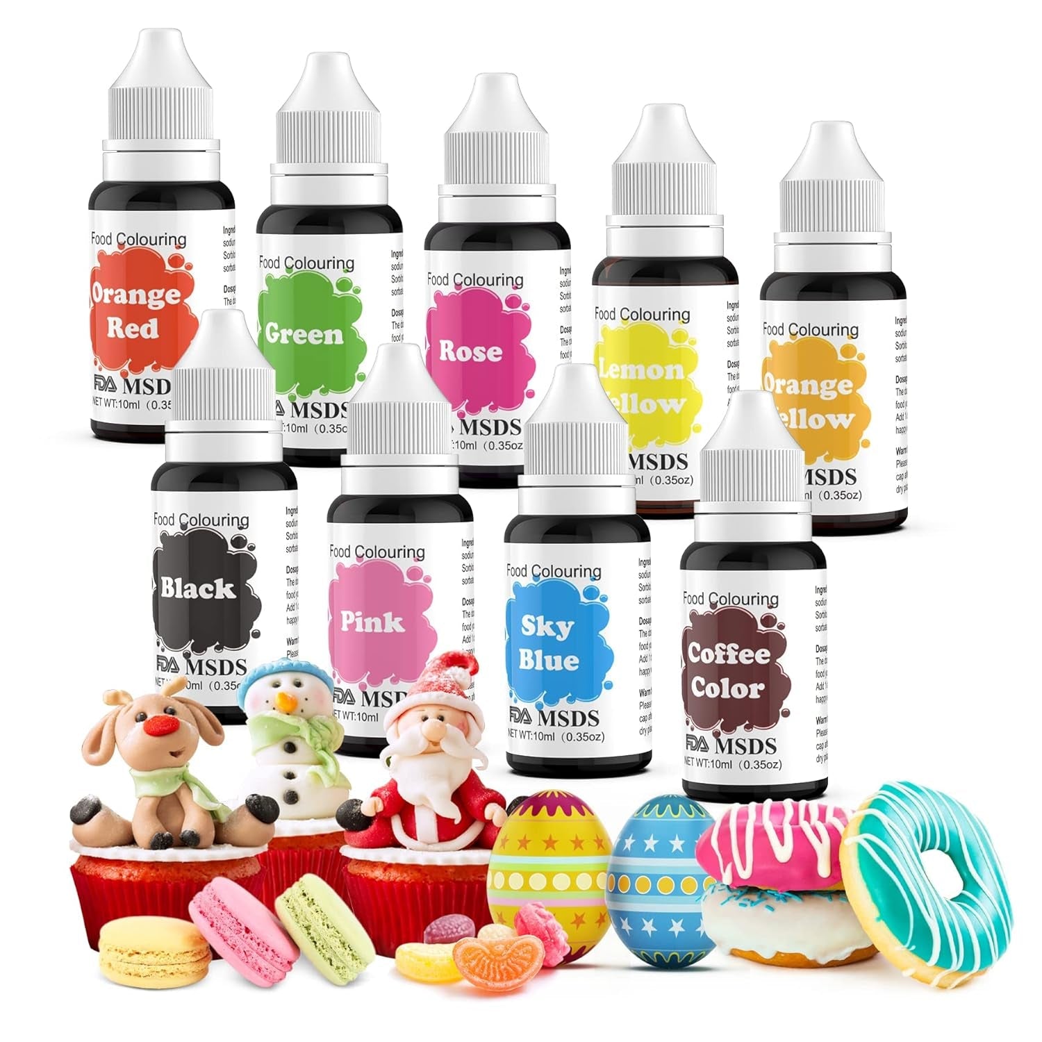 Potravinářské barvivo 9 x 10 ml, tekuté potravinářské barvivo - sada potravinářských barviv na zdobení dortů, makaronů, koblih, fudge, polevy, mýdel pro kutily, zmrzliny, barviva na mýdlo, barviva ve stříkací pistoli