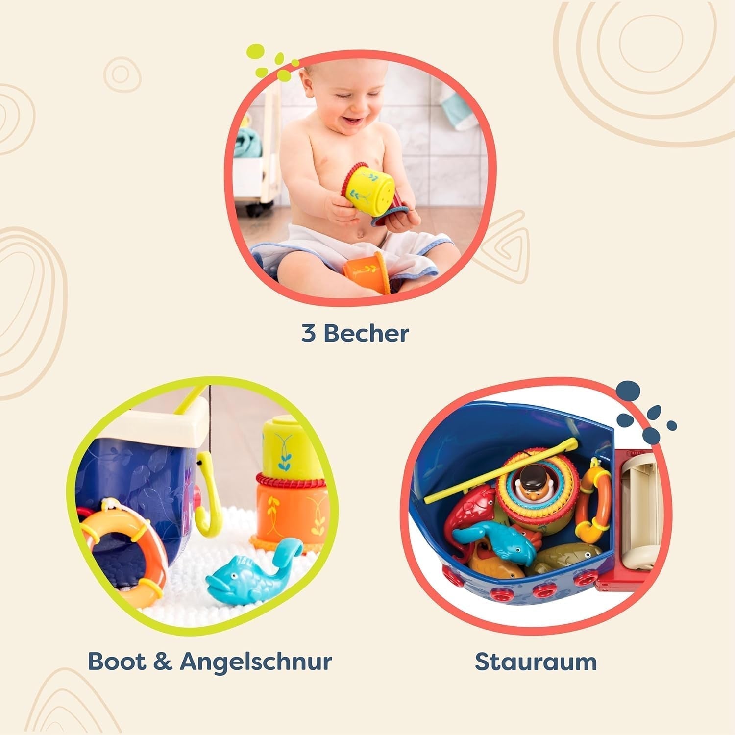 B. toys 13dílná hračka do vany pro děti s lodičkou, skládacím hrníčkem, rybičkou, rybářskou hrou hračka pro děti vana od 1 roku Toys Bebe Naty Shop