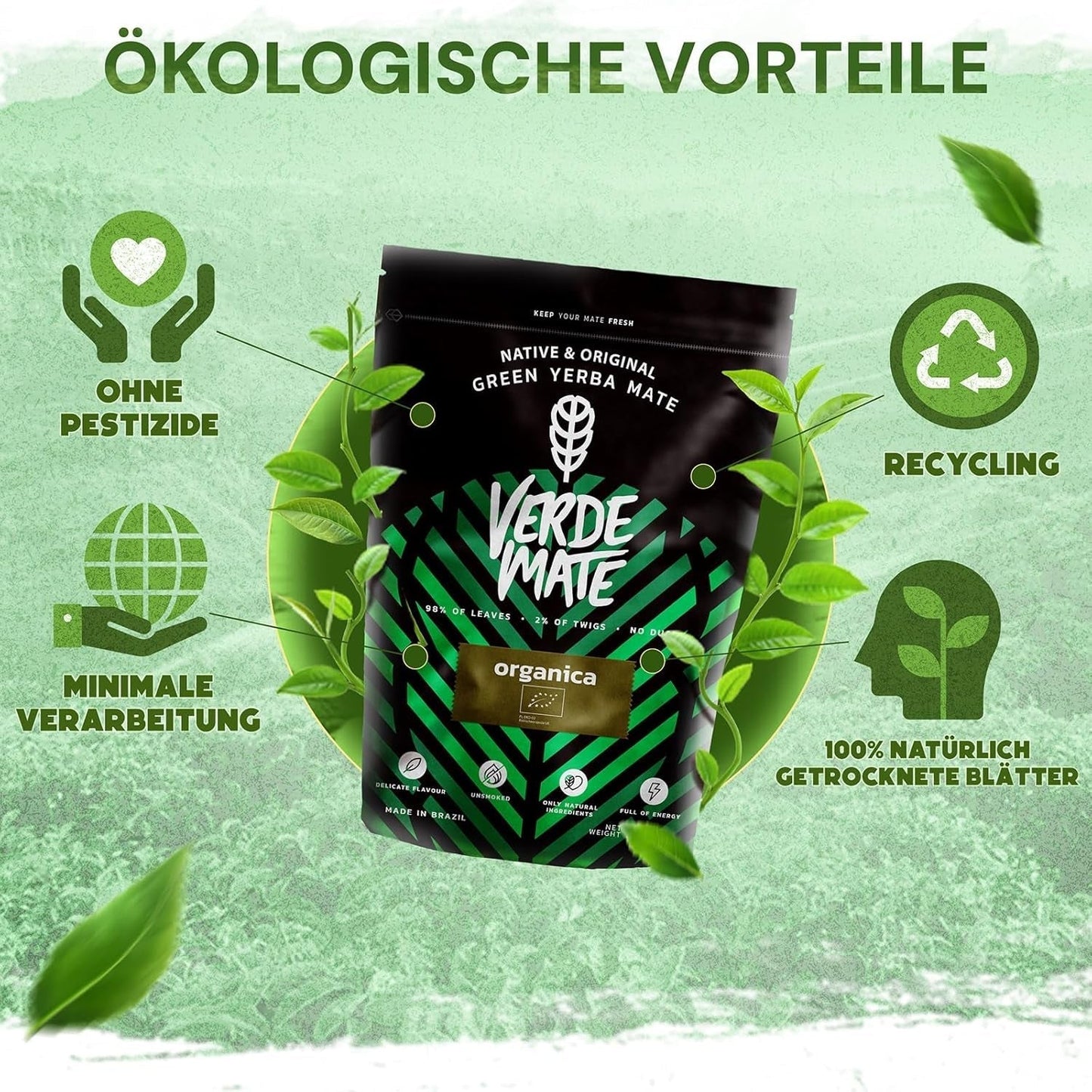 Verde Mate Zelená Orgánica 500 G – BIO Yerba Mate z Brazílie – nekuřácké a pečlivě zpracované 0,5 kg