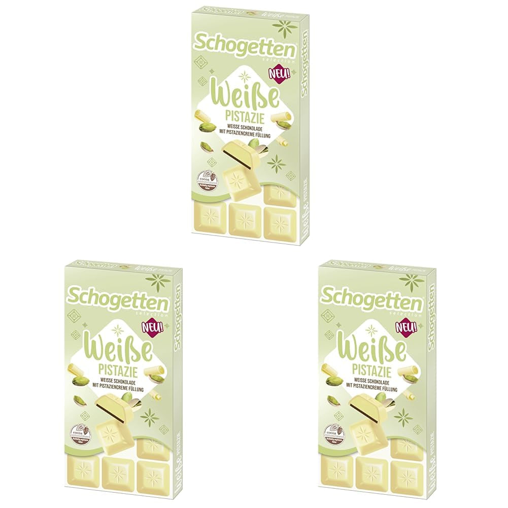 Schogetten bílé pistácie | Bílá čokoláda s pistáciovou krémovou náplní | 100 g | Pohodlně porcované (balení po 3 kusech)