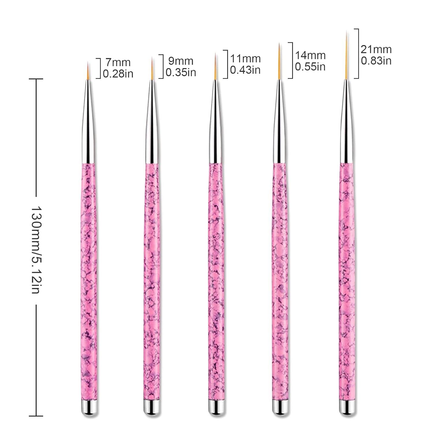 Sularpek Nail Art Liner Pinsel, 5 Stück Profi Detail Fine Nails štětec na gelové nehty, Nagel Pinsel Dünn Für Beauty Frauen Nagelstudio (5 Größen, Rosa)