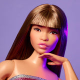 Panenka Barbie Looks, sběratelská figurka č. 24 s hnědými vlasy a moderní módou Y2K, třpytivé šaty bez ramínek s vysokými podpatky, HRM16 Naty Shop Dolls