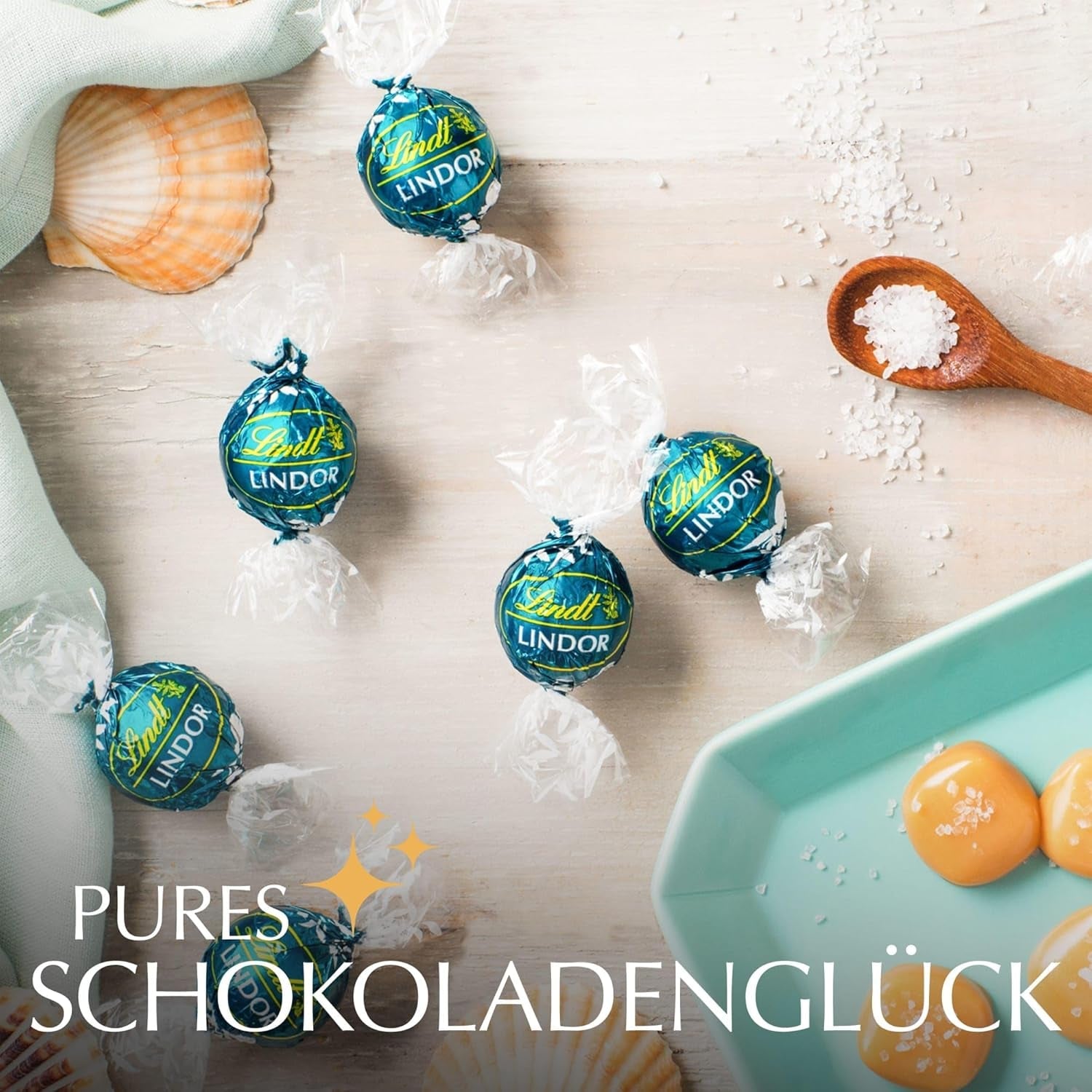 Lindt Čokoláda | LINDOR Kornout ze slaného karamelu | 500 g | 38 kuliček z mléčné čokolády s náplní ze slaného karamelu | Dárek z čokolády