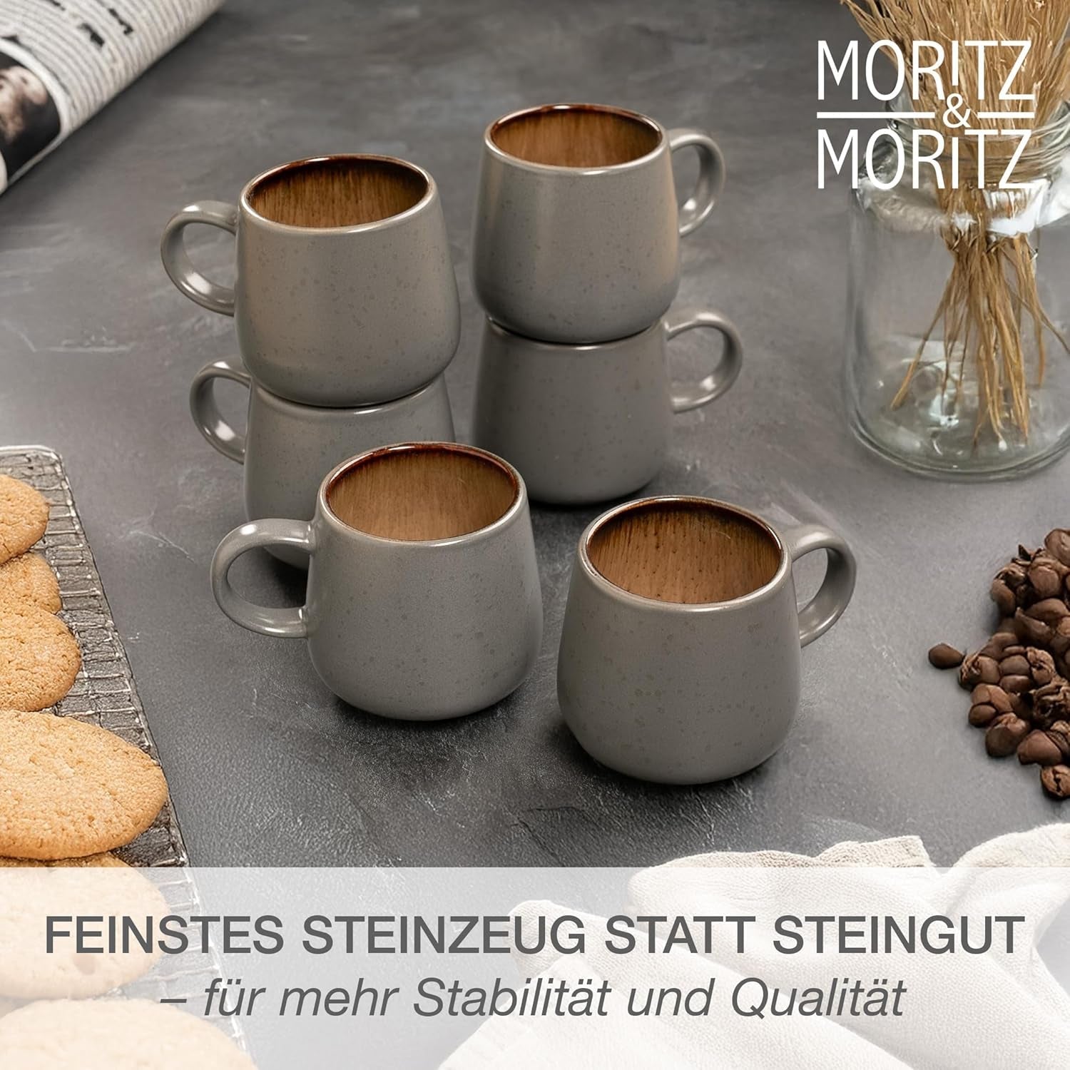 Moritz & Moritz SOLID 24dílná sada kameninového nádobí pro 6 - sada nádobí pro 6 sestávající z 6 talířů, 6 malých talířků, 6 talířů a 6 šálků s uchem