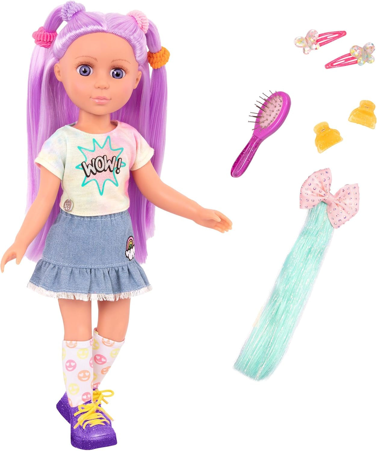 Glitter Girls - Luma - 36cm Kloubová panenka - Jedinečné fialové vlasy a fialové oči - Prodlužování vlasů, mašle, sponky a barevný outfit - 3 roky +