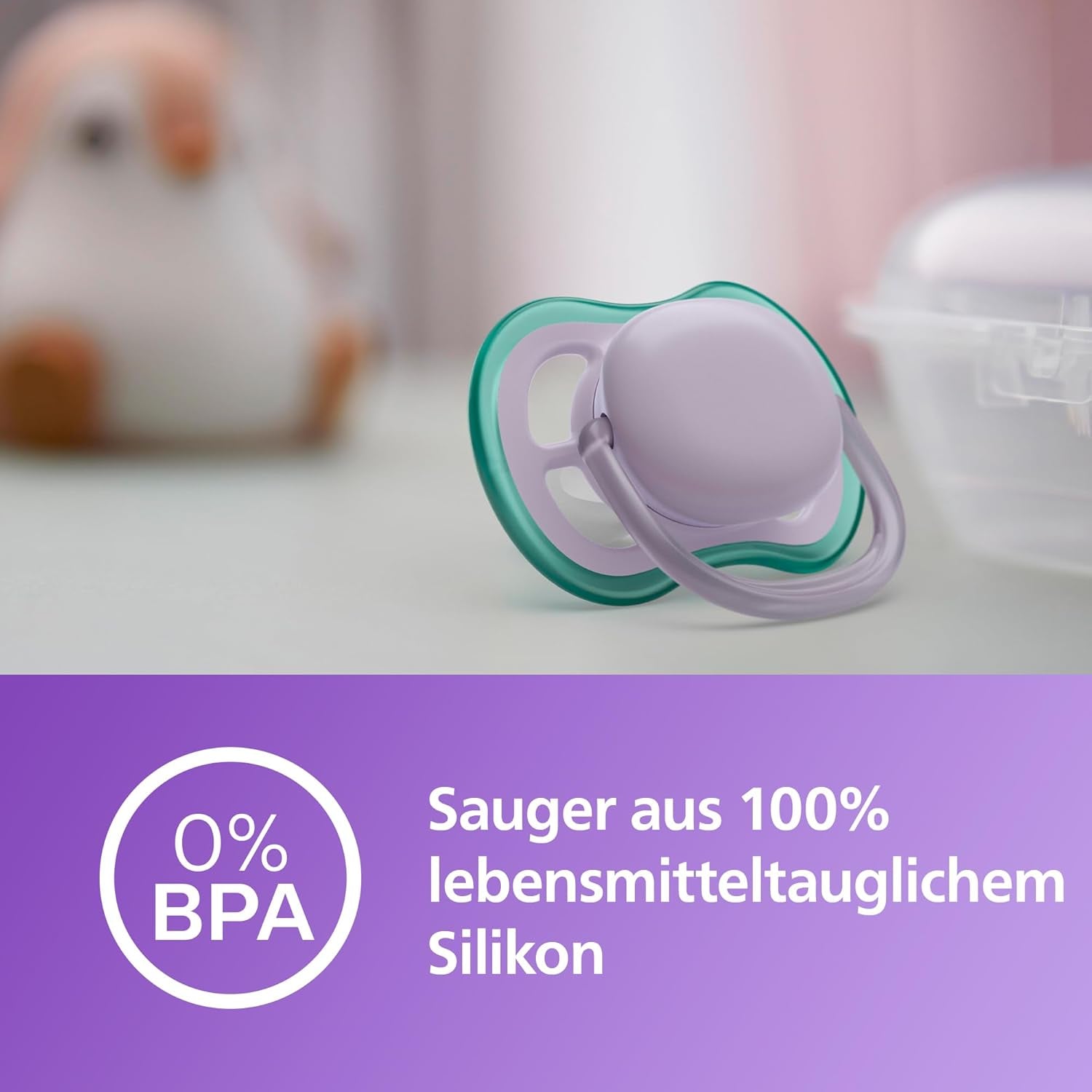 Dudlíky Philips AVENT ultra air – lehké a prodyšné dudlíky pro děti ve věku 0–6 měsíců, bez BPA, s přenosným pouzdrem jako sterilizátor, 2 balení, model SCF085/24