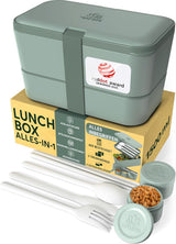 Umami Lunch Box pro dospělé, stohovací Bento Box se 4 příbory a přihrádkami, Box na oběd pro dospělé, To-go Salátová nádoba, Piknikový / Kancelářský oběd Box, Charcoal Grey, 1500 ml Naty Shop Box na uskladnění potravin Břidlicově zelená L - 1500 ml Stohovatelné uvnitř každé další
