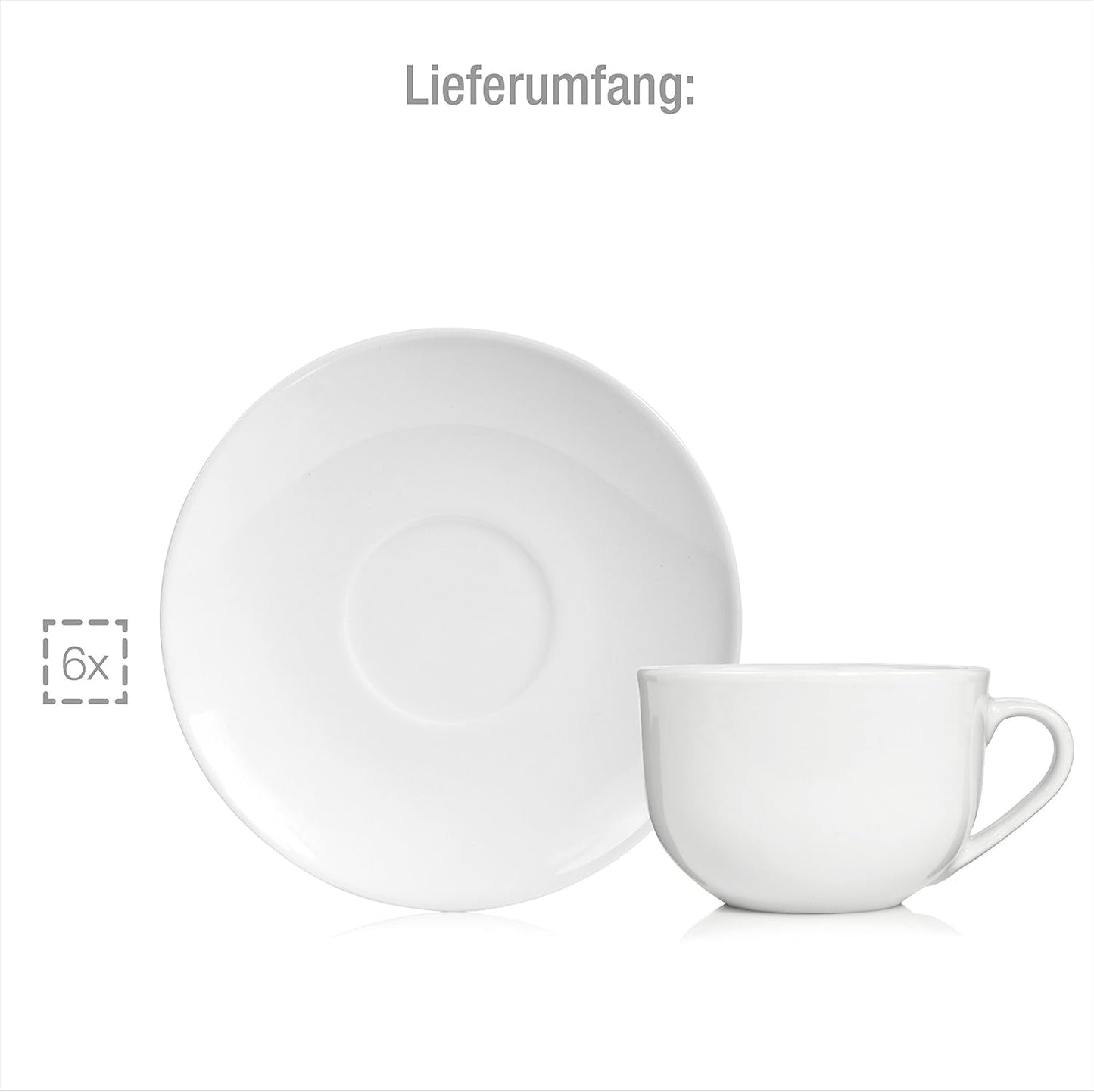 Sänger New Port Coffee Cup Set, Sada 12 šálků pro 6, Bílé porcelánové šálky a podšálky, 150ml | PRÉMIOVÁ KOLEKCE