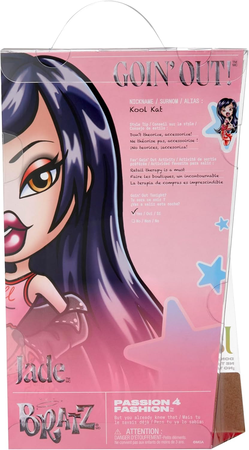 Bratz jde ven! - Jade - 1 sběratelská panenka s doplňky, oblečením, taškou, slunečními brýlemi a štětcem - Hračka pro děti - Věk 6+, červená