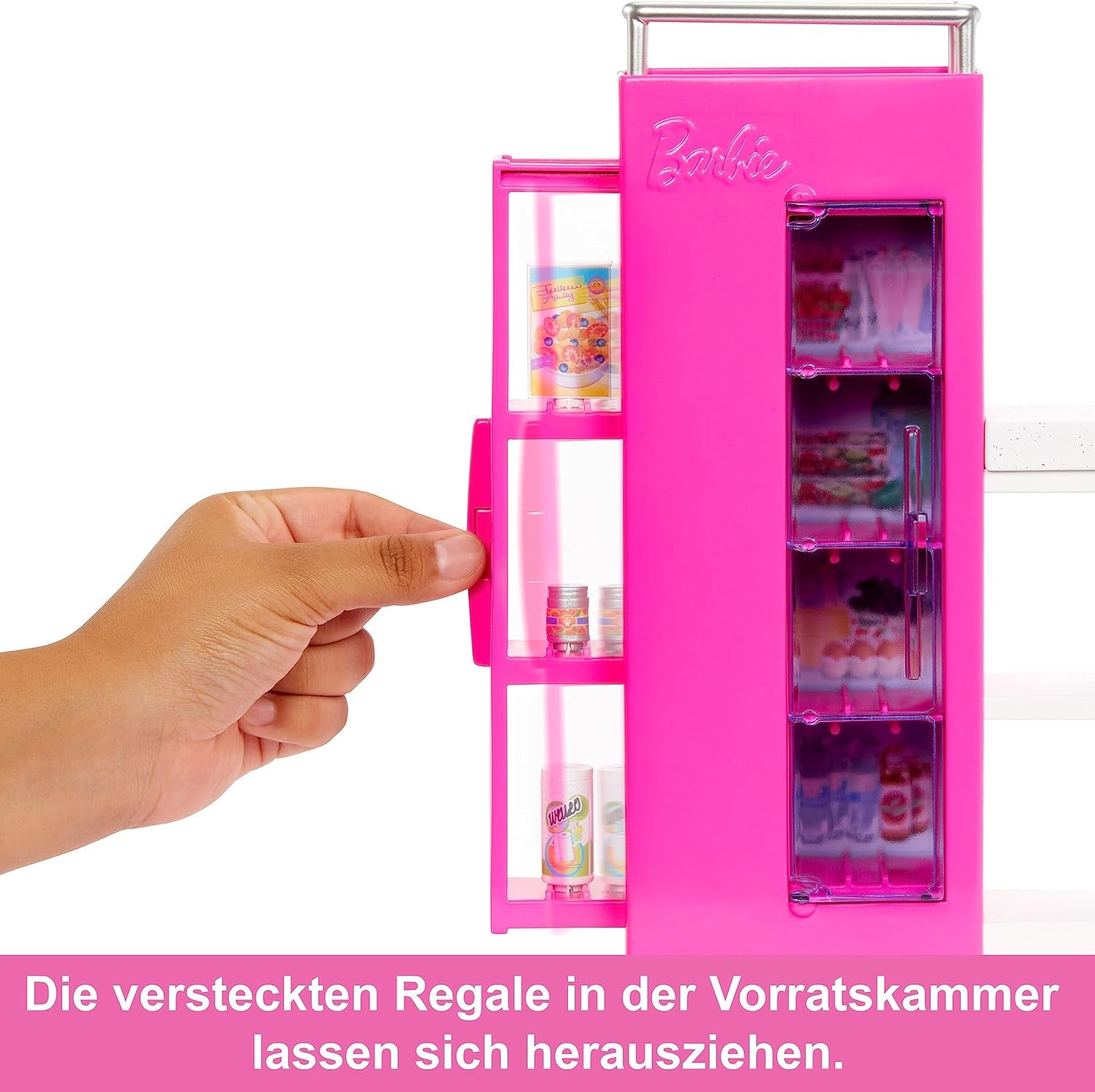 Hrací sada pro panenku Barbie se spíží s 25 a více kuchyňskými kousky a doplňky – ideální pro malé gurmány a dárek pro děti od 3 let, HJV38