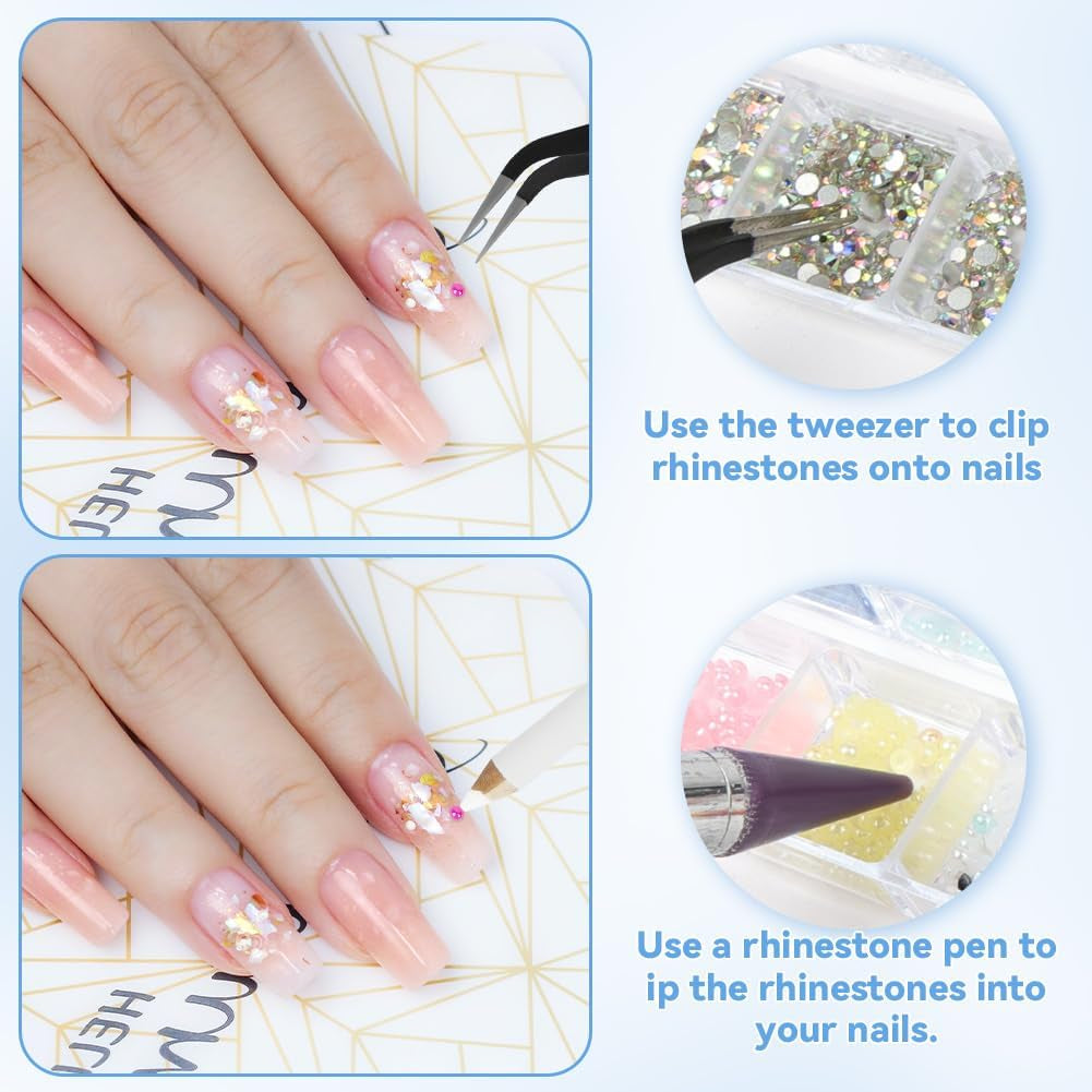 Harz Strasssteine ​​​​4200ks Strass Kristalle 1Mm-5Mm Gemischte Kinder Bastelsachen Kit Mit Strass Mit Picking Pinzette Und Stift Für DIY Nägel Kleidung Kunsthandwerk Gemischt Becher Party (A)
