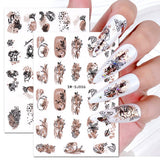 JMEOWIO Nálepka na nehty Rose Gold Schwarze Blume 12 Blatt Nálepka na nehty Selbtklebend Nagelaufkleber Frühlings Linie Abstraktes Blatt Dekoration Nageldesign Zubehör