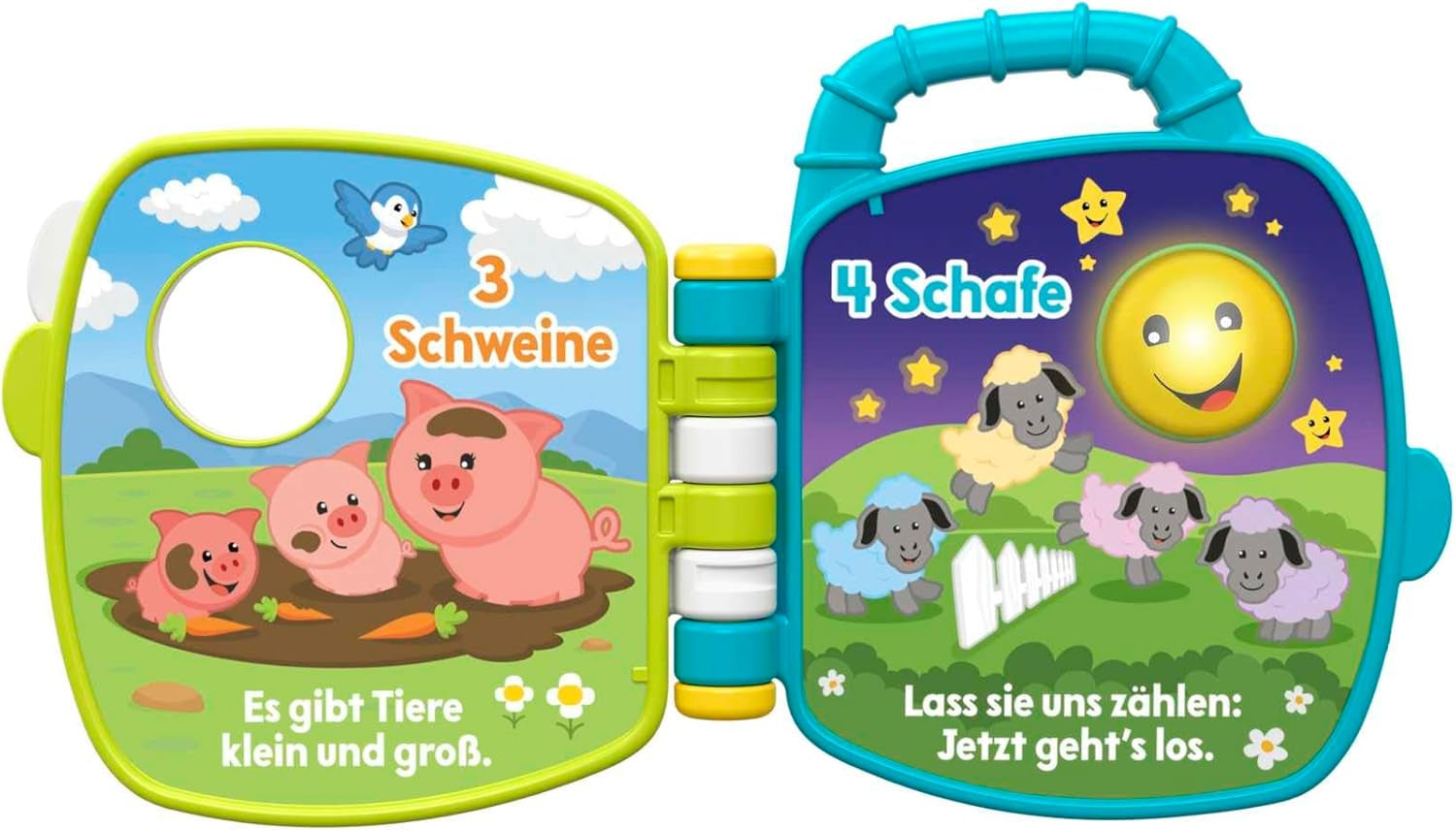 Fisher-Price Musical Animal Friends Songbook | Hračka pro miminko od 6 měsíců, 1 roku pro holčičky a kluky | Dětská hračka | Hudební kniha se zvuky a světelnými efekty | Vzdělávací hračka (německy), GFP29 Jucarii Bebe Naty Shop