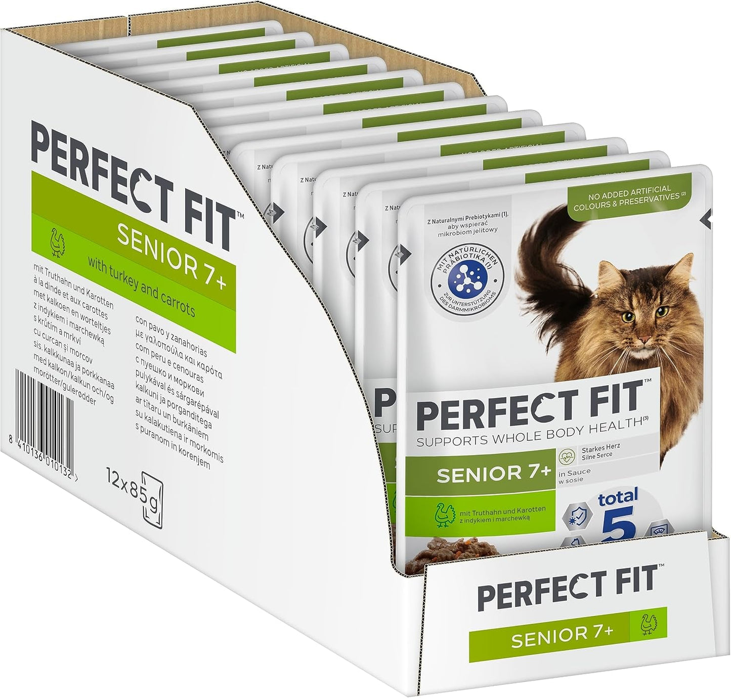 PERFECT FIT™ Sáčky na porce pro starší kočky s krůtou a mrkví, 12 x 85 g
