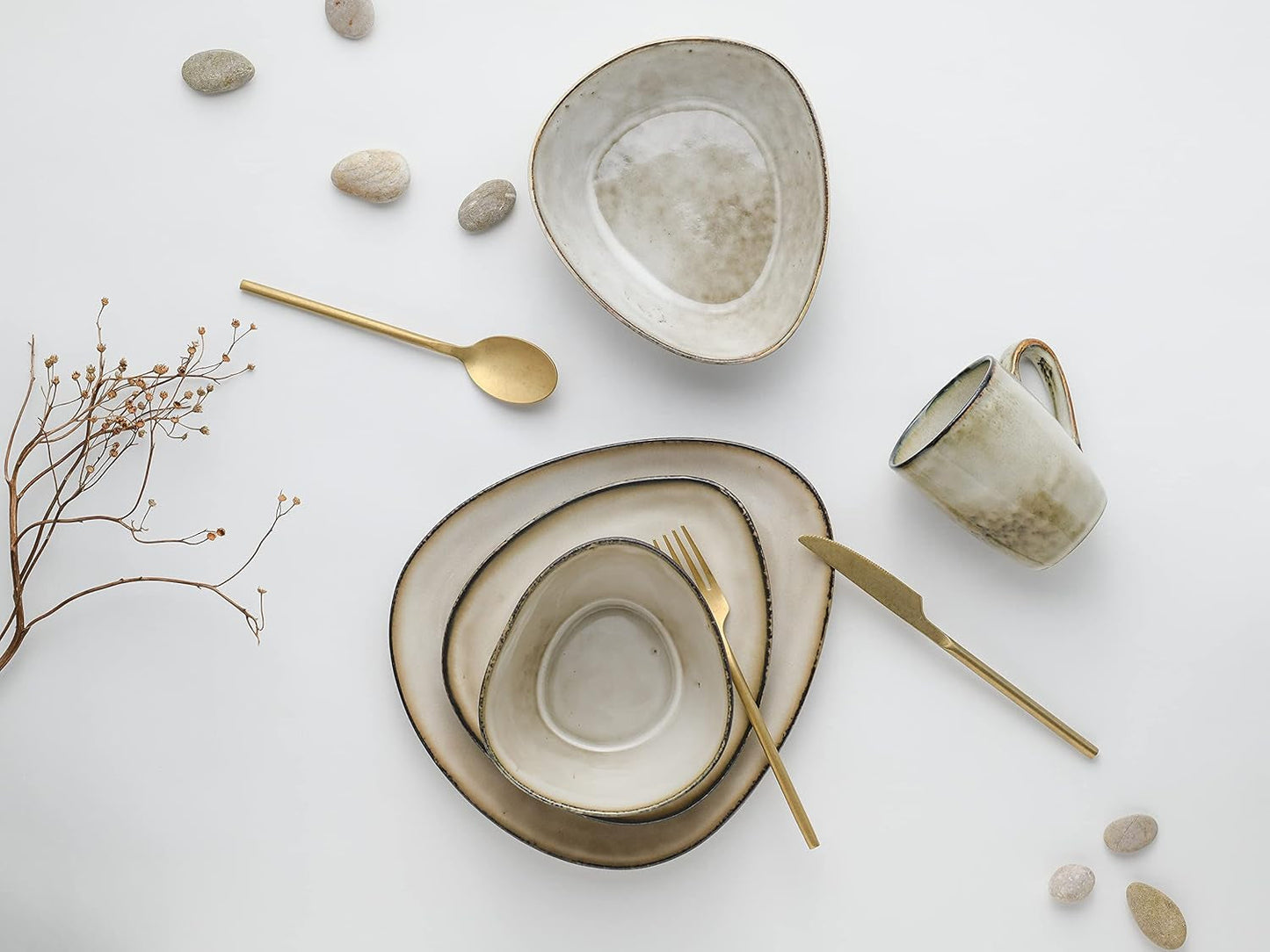 CreaTable, 23769, CLOUDY Series, Písek, 10dílná sada nádobí, Porcelánová kombinovaná služba, Vhodné do myčky a mikrovlnné trouby, Kvalitní výroba