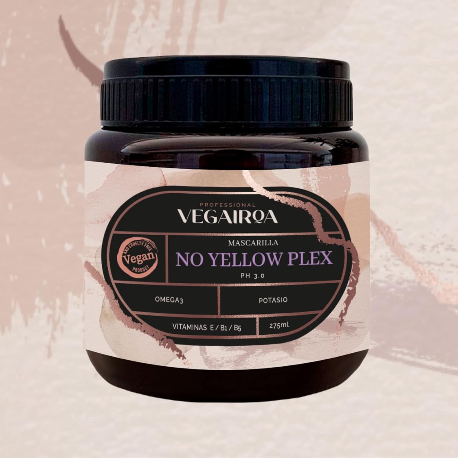 VEGAIROA - No Yellow Plex Mask - Neutralizační maska pro žluté a oranžové tóny - Hydratační péče - Fialový pigment - Profesionální veganský vlasový přípravek - 275 g Naty Shop maska na vlasy