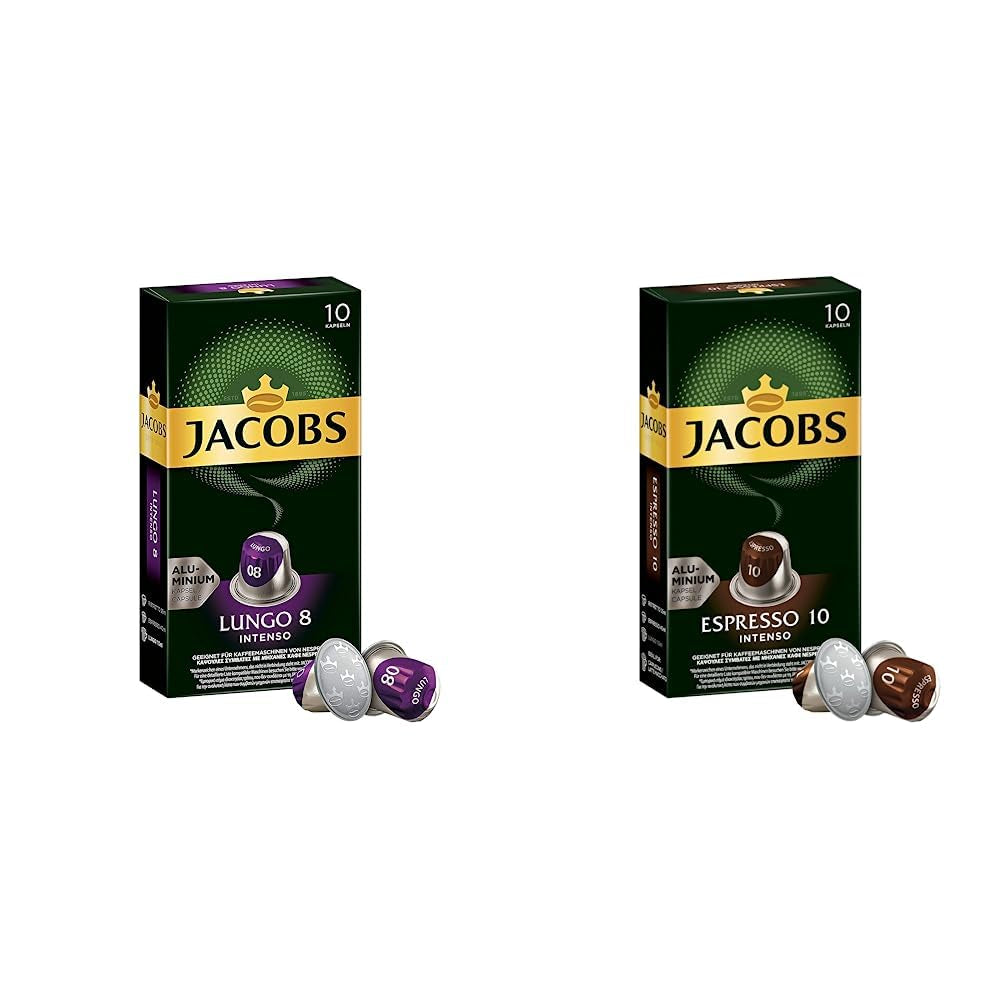 Jacobs Kapseln Lungo Intenso, Intensität 8 & Kapseln Espresso Intenso, Intensität 10 100 Nespresso®* kompatibilní Kaffeekapseln, 10er Pack, 10 x 10 Getränke