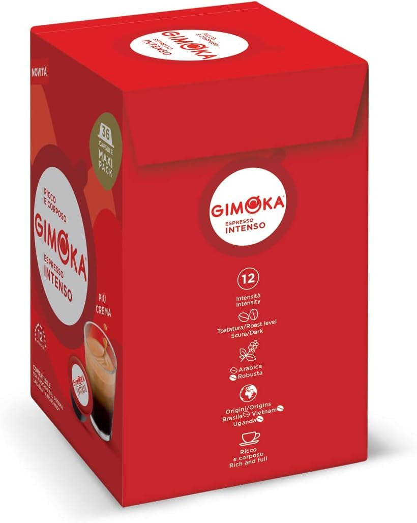 Gimoka Kaffeekapseln Espresso Intenso Kaffeemischung, Intensität 12-144 Kapseln Compatibel mit Lavazza* A Modo Mio* Haushalts-Espressomaschinen, 144 Stück (4 x 36 Getränke) Hergestellt v Itálii