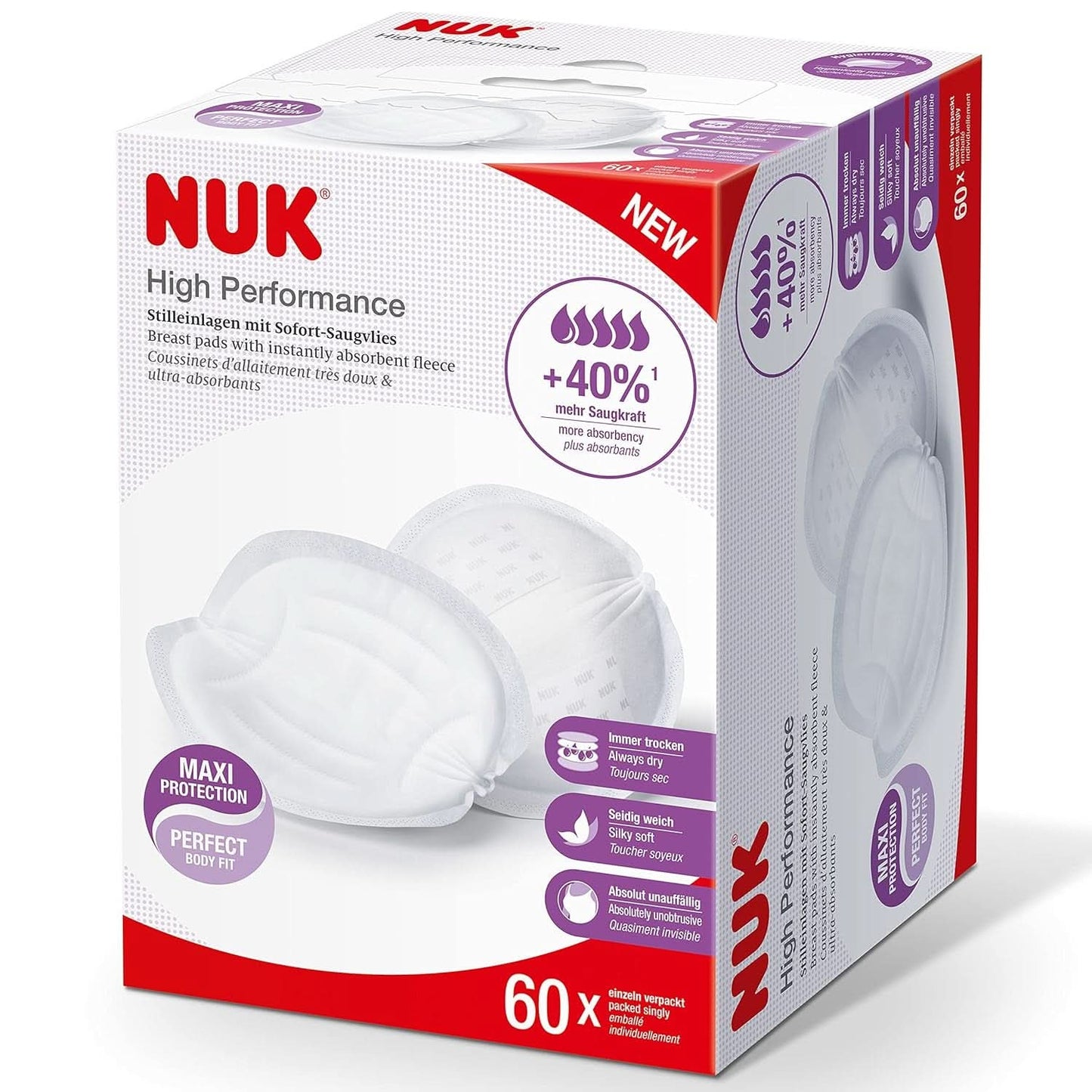 NUK Vysoce výkonný Einweg-Stilleinlagen Mit Sofort-Saugvlies | Einlagen Zum Stillen | Einzelverpackung | +40% vyšší sací výkon | 60 Stück Dětská výživa a doplňky ke kojení Naty Shop