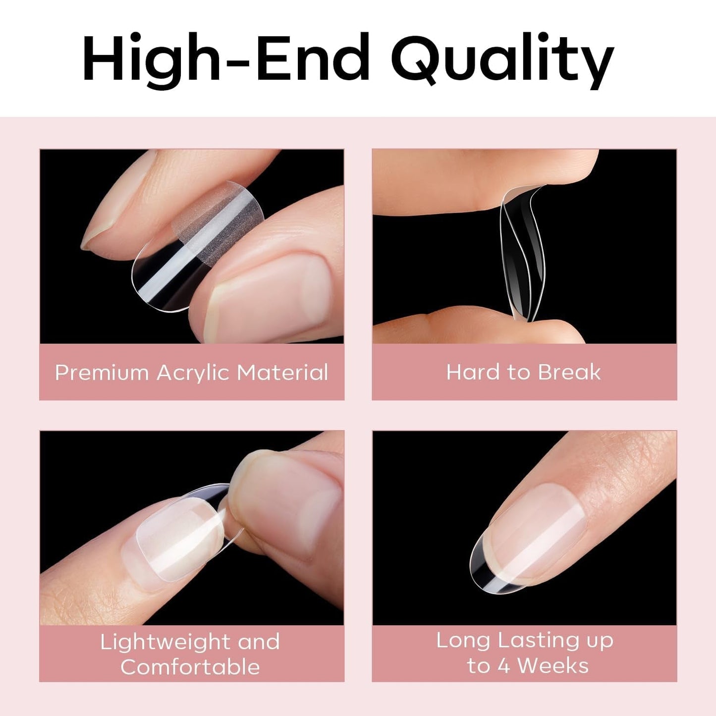 Modelones Nail Tips 510 kusů – sada nehtových špiček s úplným krytem, ​​sada gelových špiček, předleštění špiček na nehty s PMMA pryskyřicí, umělé nehty pro lepení nail art DIY, krátký squoval