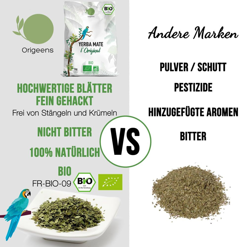 ORIGEENS BIO YERBA MATE TEA 1 KG - The Original I Nepražený, listy, bez stonků, prachu a drobků I Energizující a detoxikační nápoj